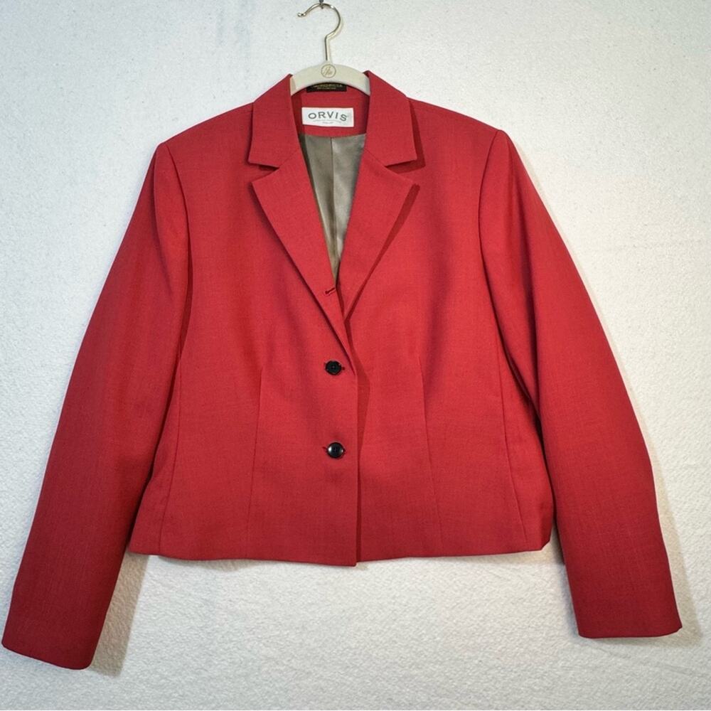 Orvis Red Wool Blend Cropped Classic Office Blazer Jacket Holiday Women Size 12